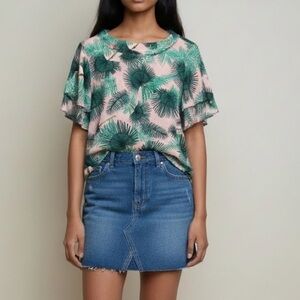 Max Jeans Palm leaves blouse Pink Green Resortwear Vacation Tropical core